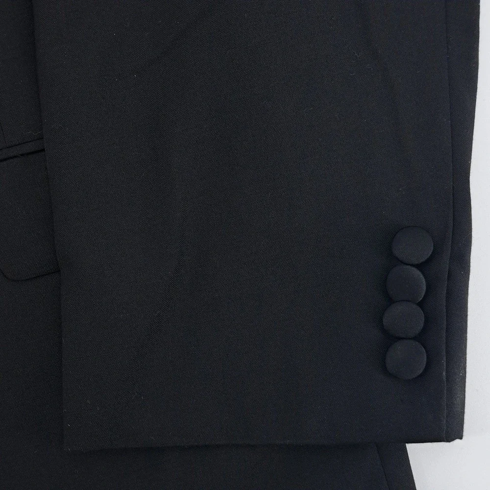 Hickey Freeman Boardroom Tuxedo Jacket Mens 46R Wool Black Solid Peak Lapel USA